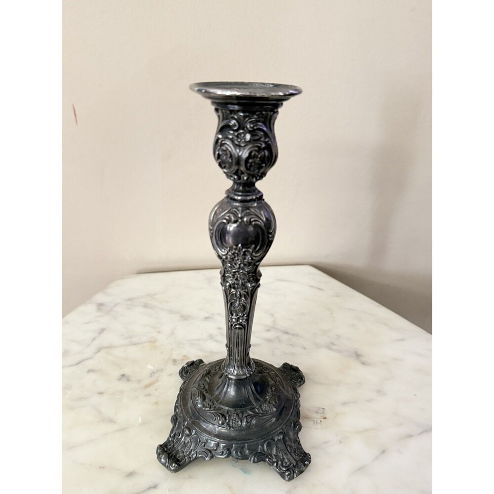 Vintage Victorian Rose WM Rogers & Son Silver Plated Candlestick 9” Heavy